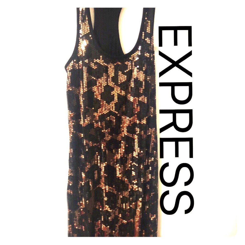 Express dress ⭐️Leopard gold black sequin ⭐️ sz sm